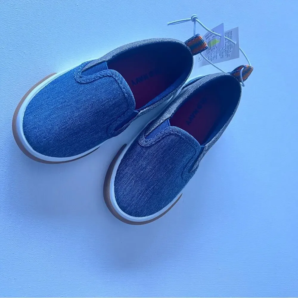 Old Navy Toddler Boy Pull On tab Slip On Chambray Blue Sneakers Sz 6